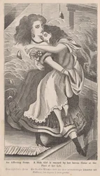 Eine bewegende Szene, Illustration einer Frau, die ihre Schwester während des Chicago-Feuers von 1871 rettet, aus George L. Barclays Buch, Das große Feuer von Chicago, 1872